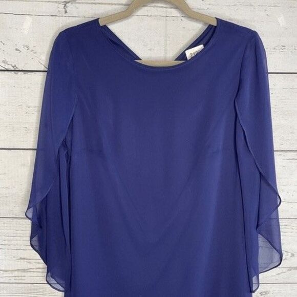 NWT SLNY Cape-Like Sleeve Knee Length Evening Shift Dress Women Size 4 Purple - Picture 8 of 12